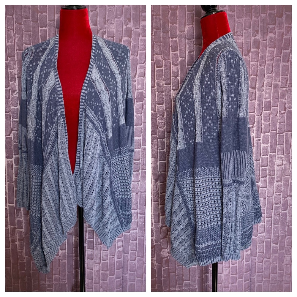 Blue Mixed Pattern Open Cardigan - image 2